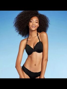 Shade & Shore. Black Ruffle Bikini. Size 36D.